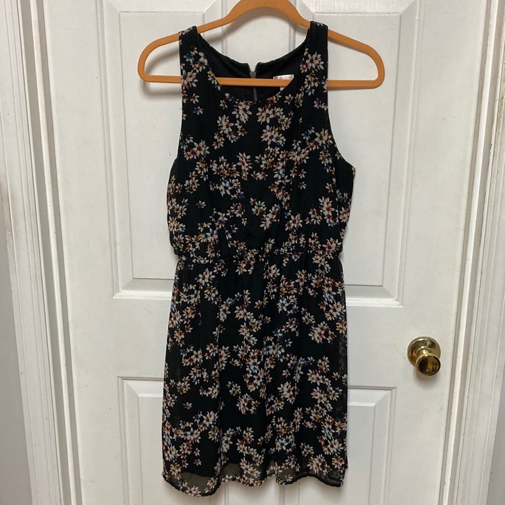 Floral Sleeveless Black Dress